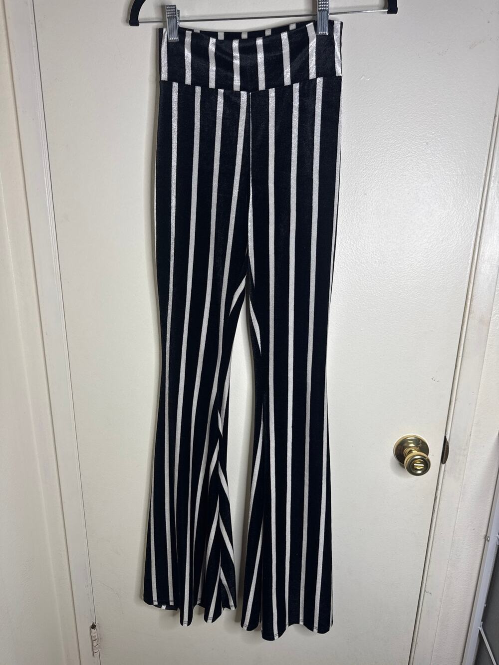 Turquoise Haven Black & White Striped Bell Bottom Flare Pants Boho Western XS
